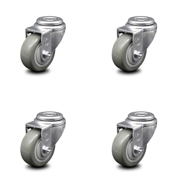 3.5 Inch Gray Polyurethane Wheel Swivel Bolt Hole Caster Set